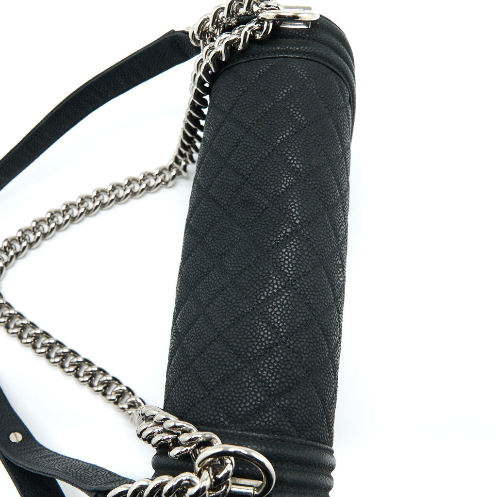 CHANEL MEDIUM BOY BAG GRAINED CALFSKIN BLACK SHW