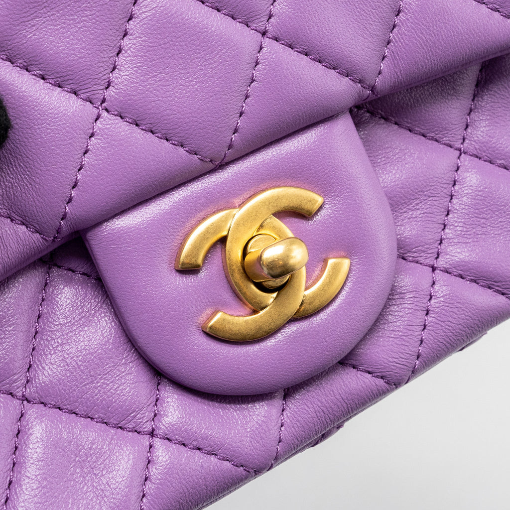 CHANEL 22S PEARL CRUSH MINI RECTANGULAR FLAP BAG LAMBSKIN PURPLE GHW (MICROCHIP)