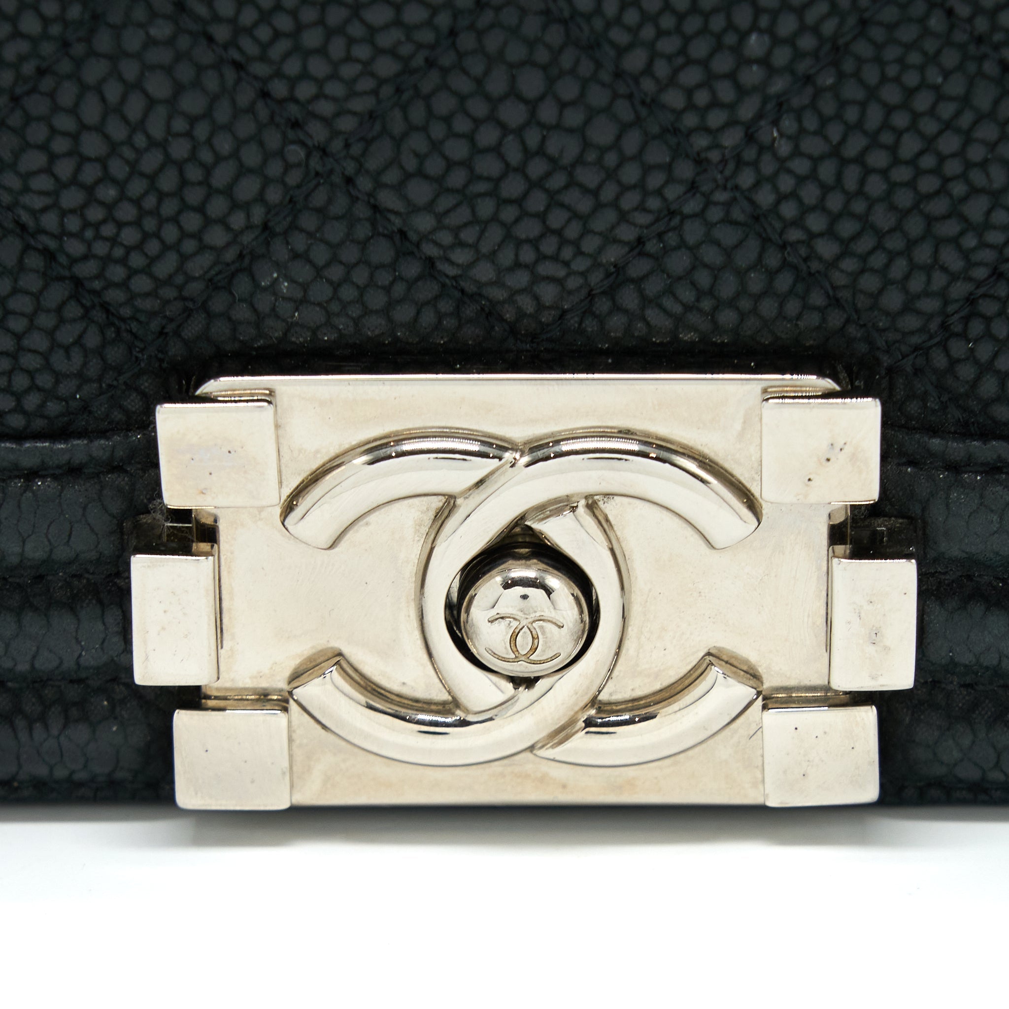 CHANEL MEDIUM BOY BAG GRAINED CALFSKIN BLACK SHW