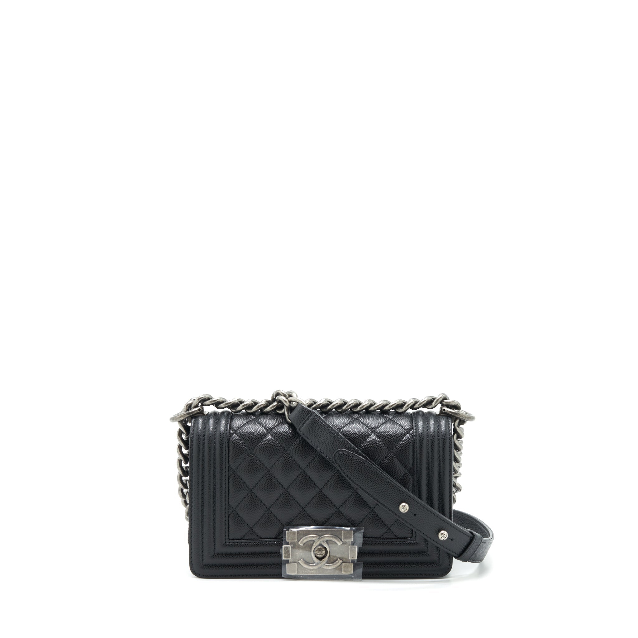 CHANEL SMALL BOY BAG CAVIAR BLACK RUTHENIUM HARDWARE (MICROCHIP)