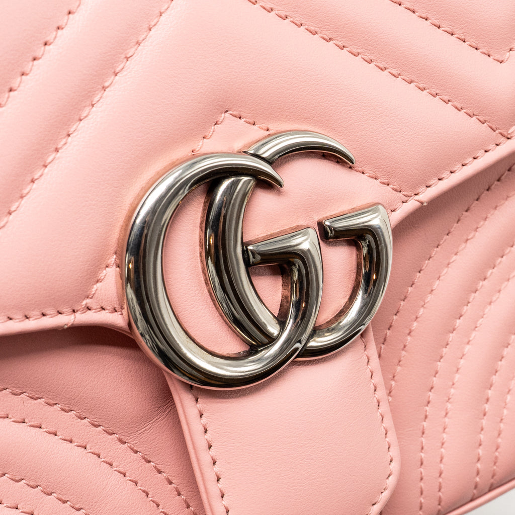 GUCCI GG MARMONT MINI TOP HANDLE BAG CALFSKIN PINK SHW