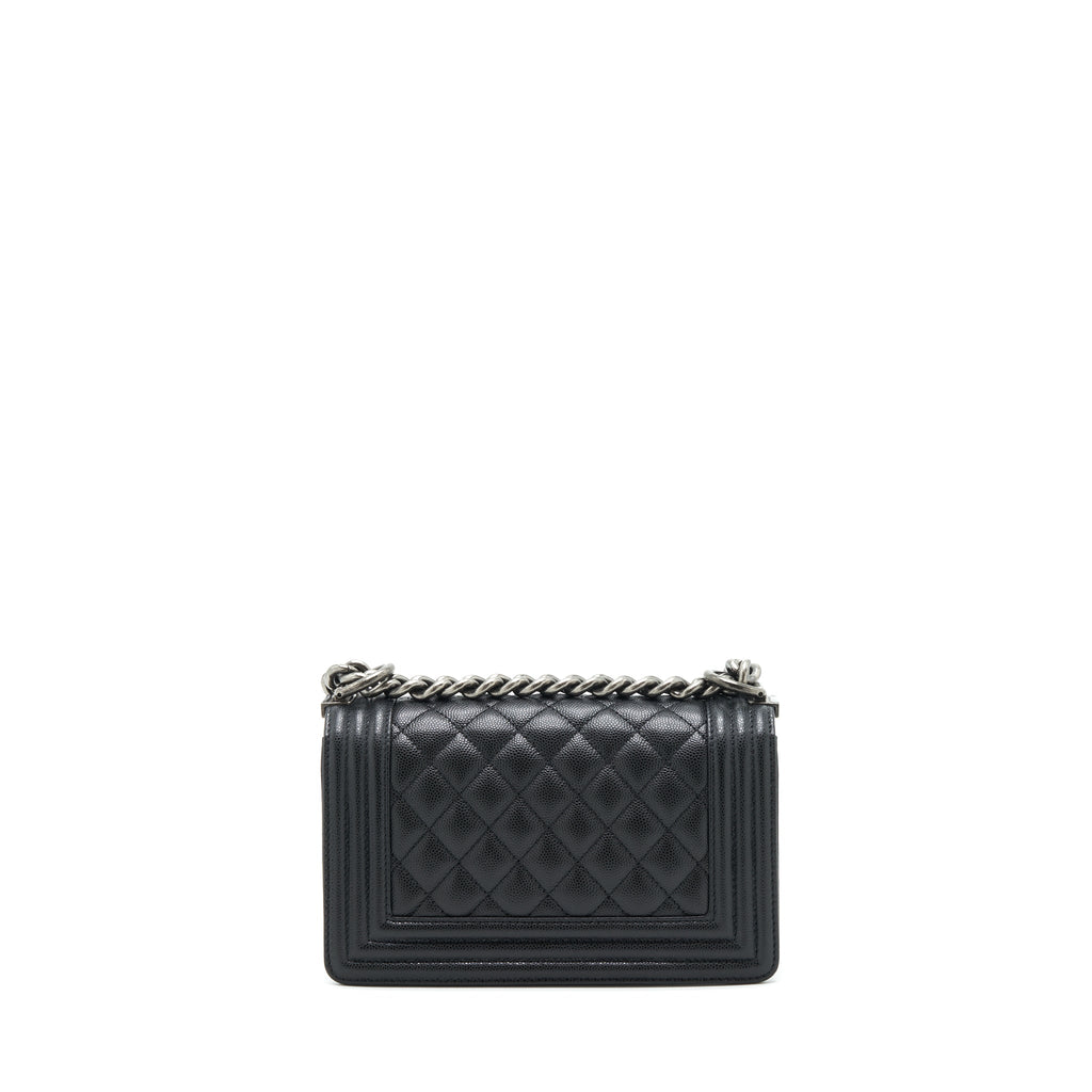 CHANEL SMALL BOY BAG CAVIAR BLACK RUTHENIUM HARDWARE (MICROCHIP)