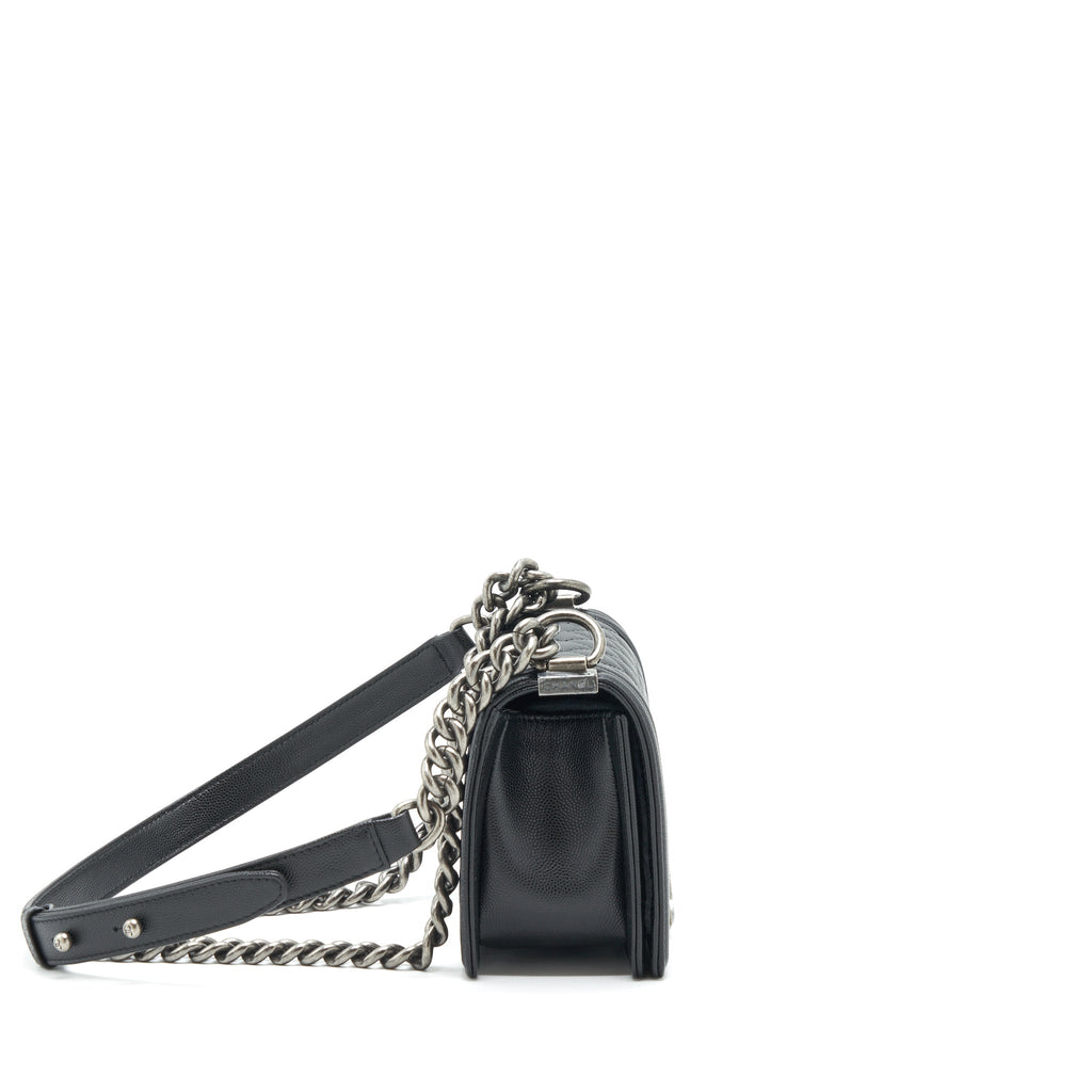 CHANEL SMALL BOY BAG CAVIAR BLACK RUTHENIUM HARDWARE (MICROCHIP)