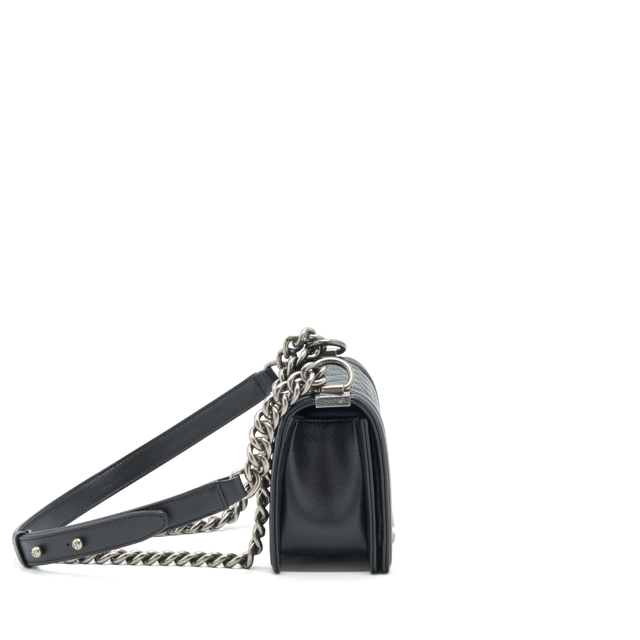 CHANEL SMALL BOY BAG CAVIAR BLACK RUTHENIUM HARDWARE (MICROCHIP)