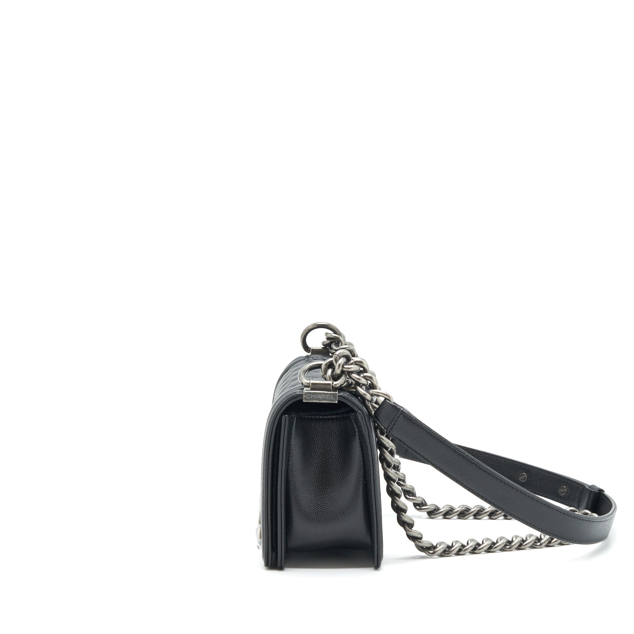 CHANEL SMALL BOY BAG CAVIAR BLACK RUTHENIUM HARDWARE (MICROCHIP)