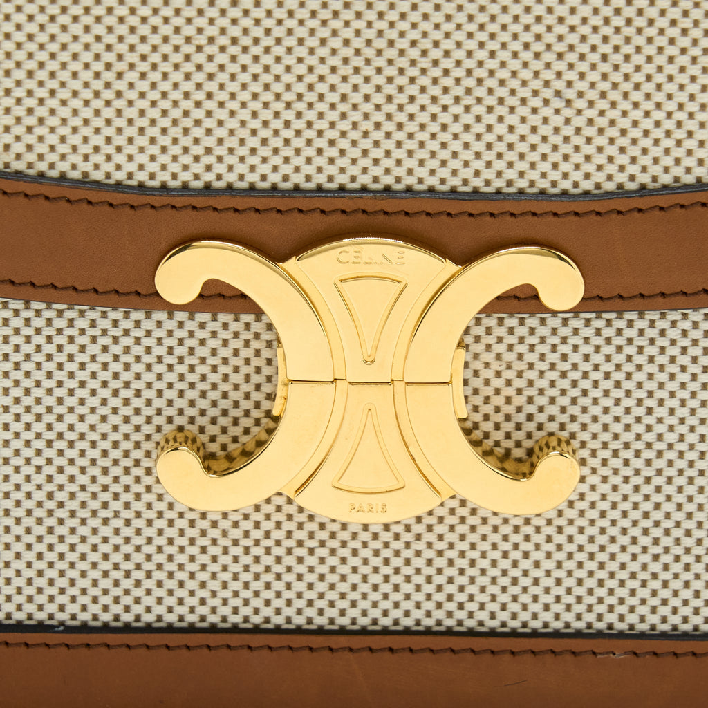 CELINE MEDIUM TRIOMPHE BAG IN TEXTILE NATURAL CALFSKIN GHW