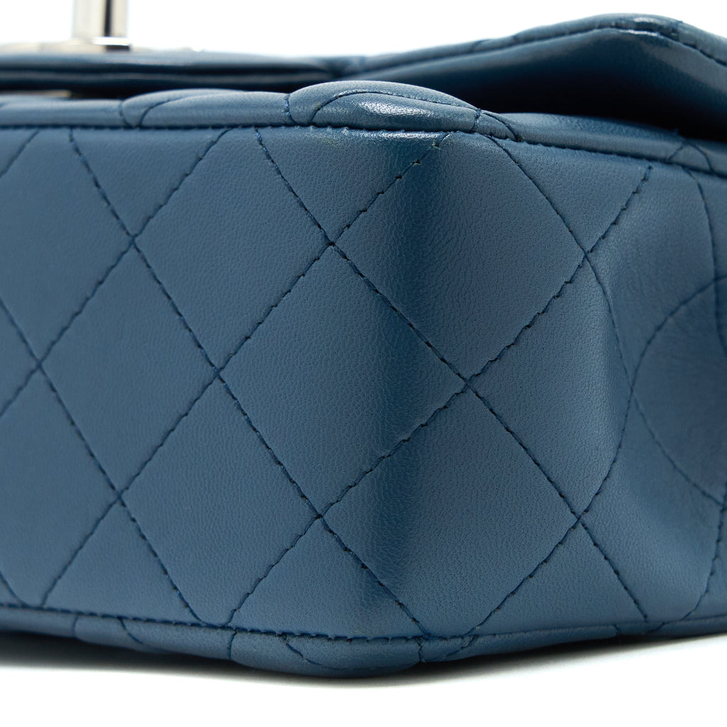 CHANEL MINI RECTANGULAR FLAP BAG LAMBSKIN BLUE SHW