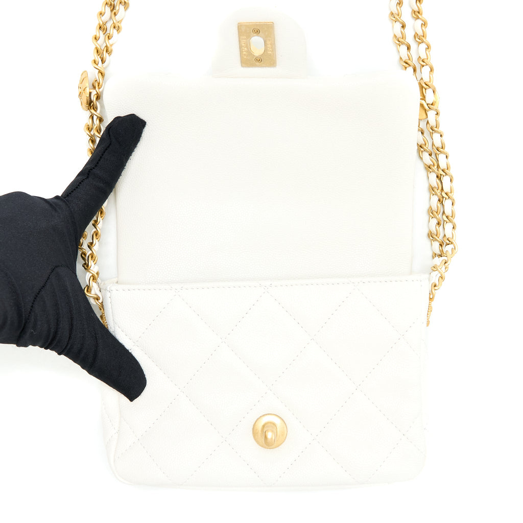 CHANEL 22A SMALL FLAP BAG CAVIAR WHITE WITH GHW (MICROCHIP)