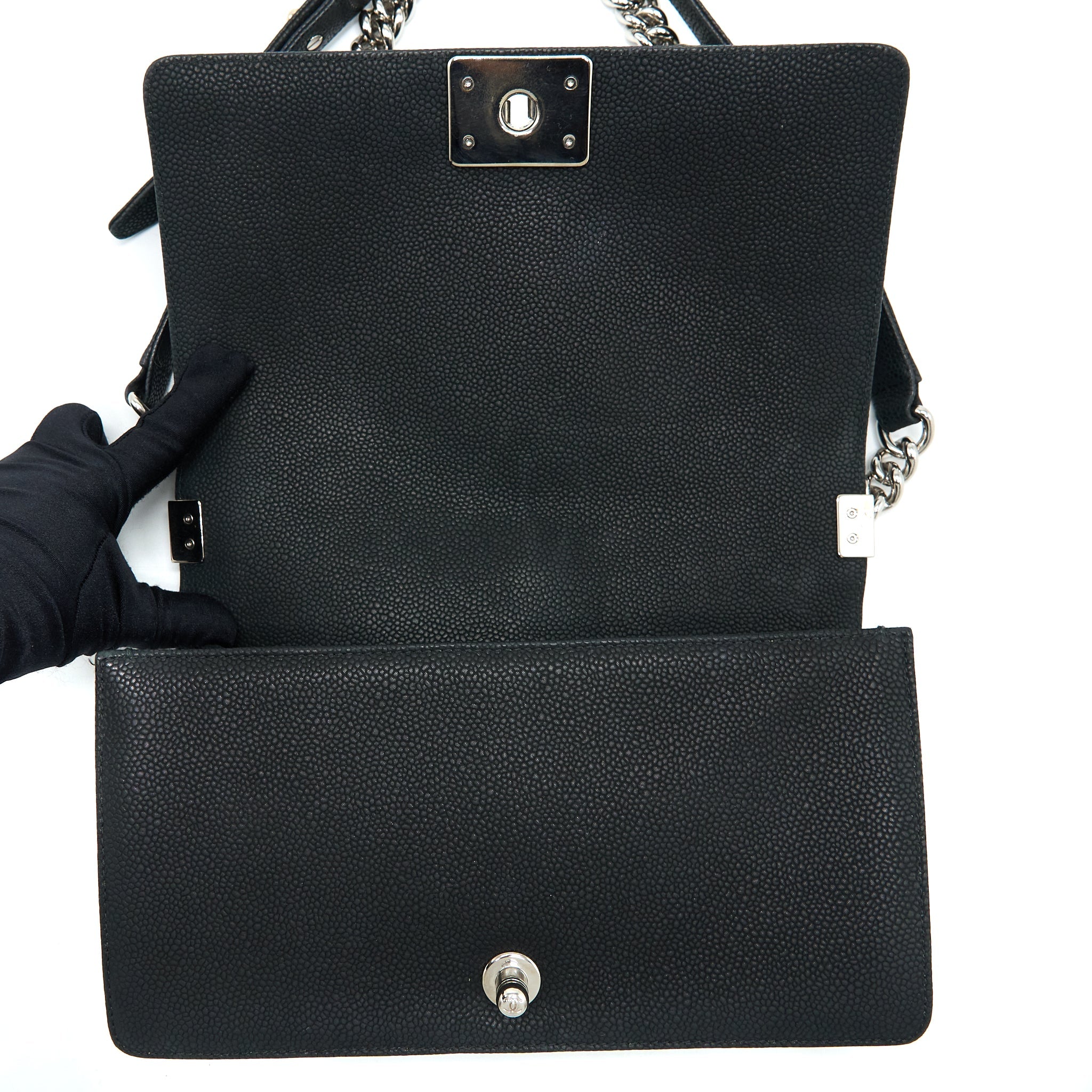 CHANEL MEDIUM BOY BAG GRAINED CALFSKIN BLACK SHW