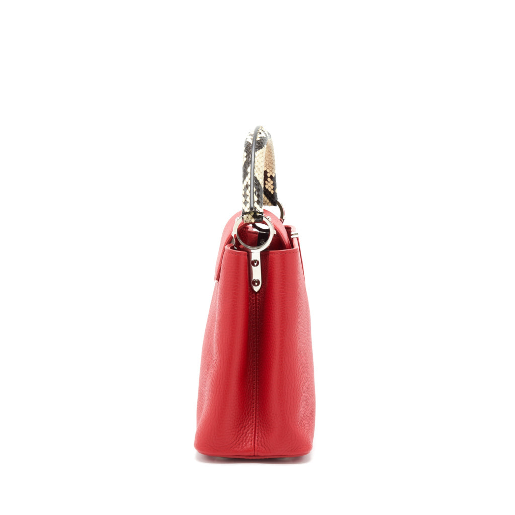 LOUIS VUITTON CAPUCINES PM CALFSKIN RED WITH PYTHON HANDLE RUBIS SHW