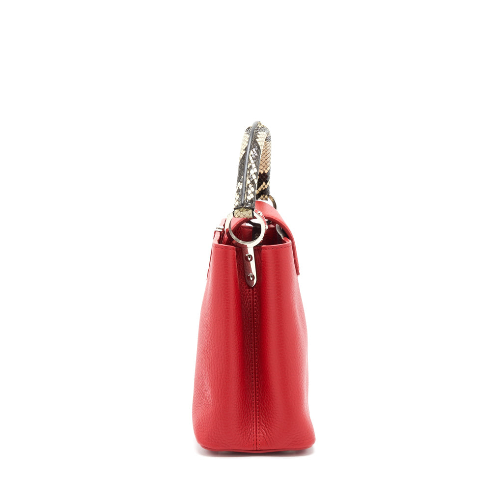LOUIS VUITTON CAPUCINES PM CALFSKIN RED WITH PYTHON HANDLE RUBIS SHW