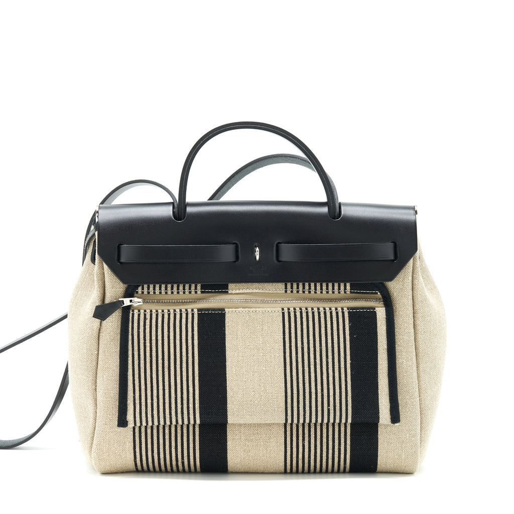 HERMES HERBAG 31 RETOURNE TOTE BAG TOILE CAMP H VIBRATION BLACK