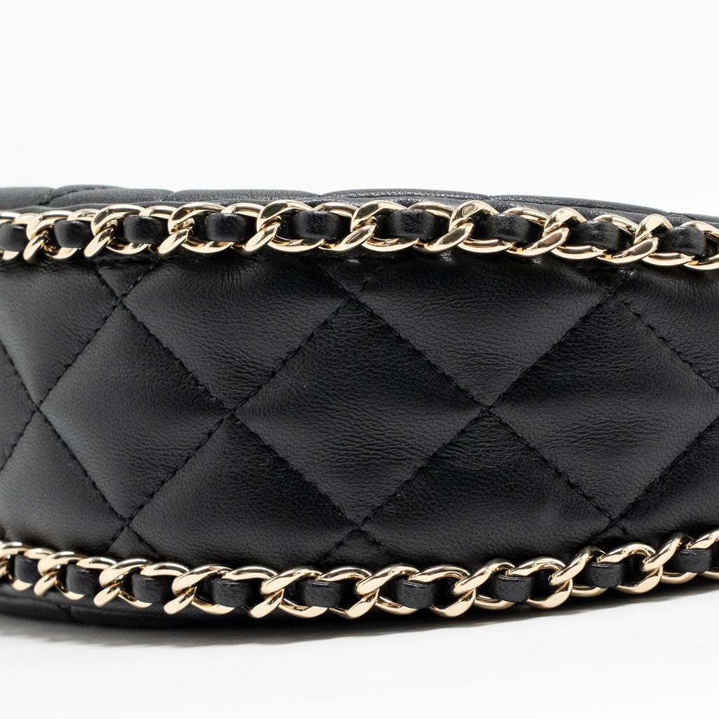 CHANEL SMALL HALF MOON HOBO BAG LAMBSKIN BLACK LGHW (MICROCHIP)