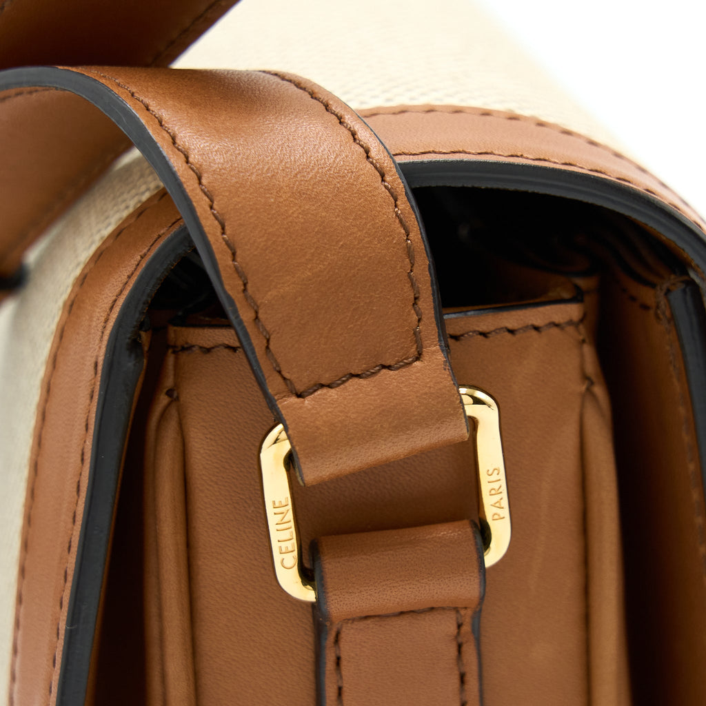 CELINE MEDIUM TRIOMPHE BAG IN TEXTILE NATURAL CALFSKIN GHW