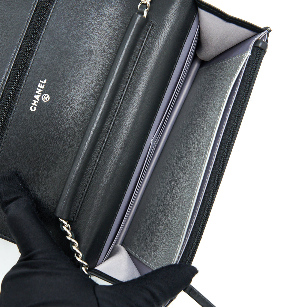 CHANEL CAMELLIA WALLET ON CHAIN LAMBSKIN BLACK SHW