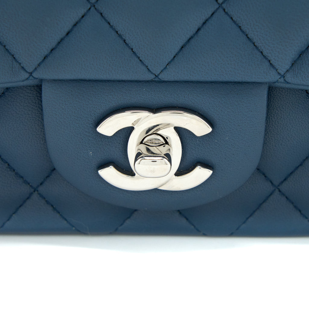 CHANEL MINI RECTANGULAR FLAP BAG LAMBSKIN BLUE SHW