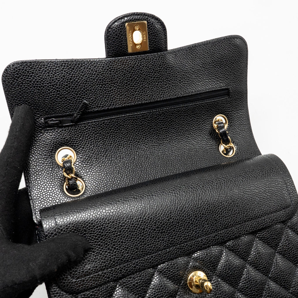 CHANEL SMALL CLASSIC DOUBLE FLAP BAG CAVIAR BLACK GHW (MICROCHIP)
