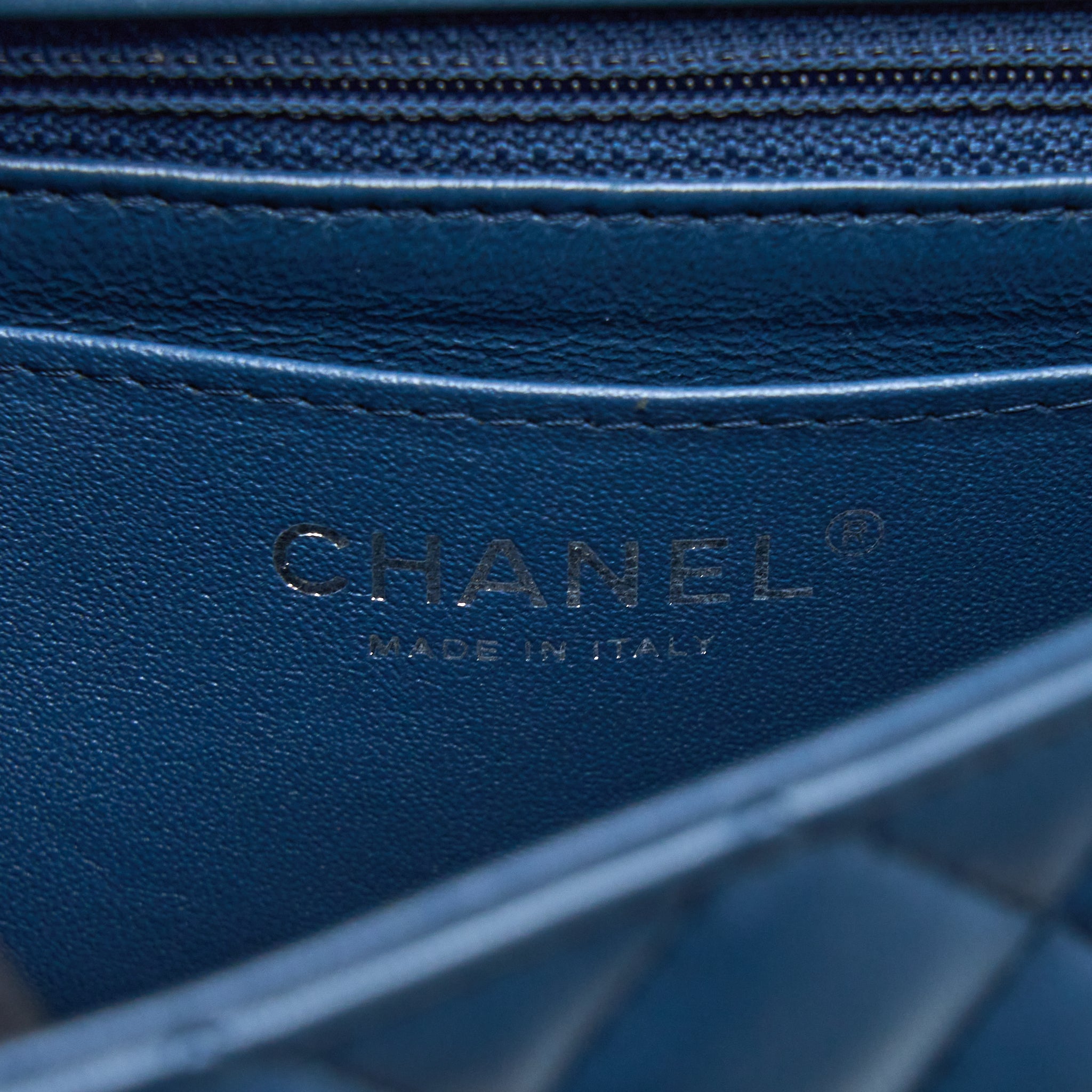 CHANEL MINI RECTANGULAR FLAP BAG LAMBSKIN BLUE SHW
