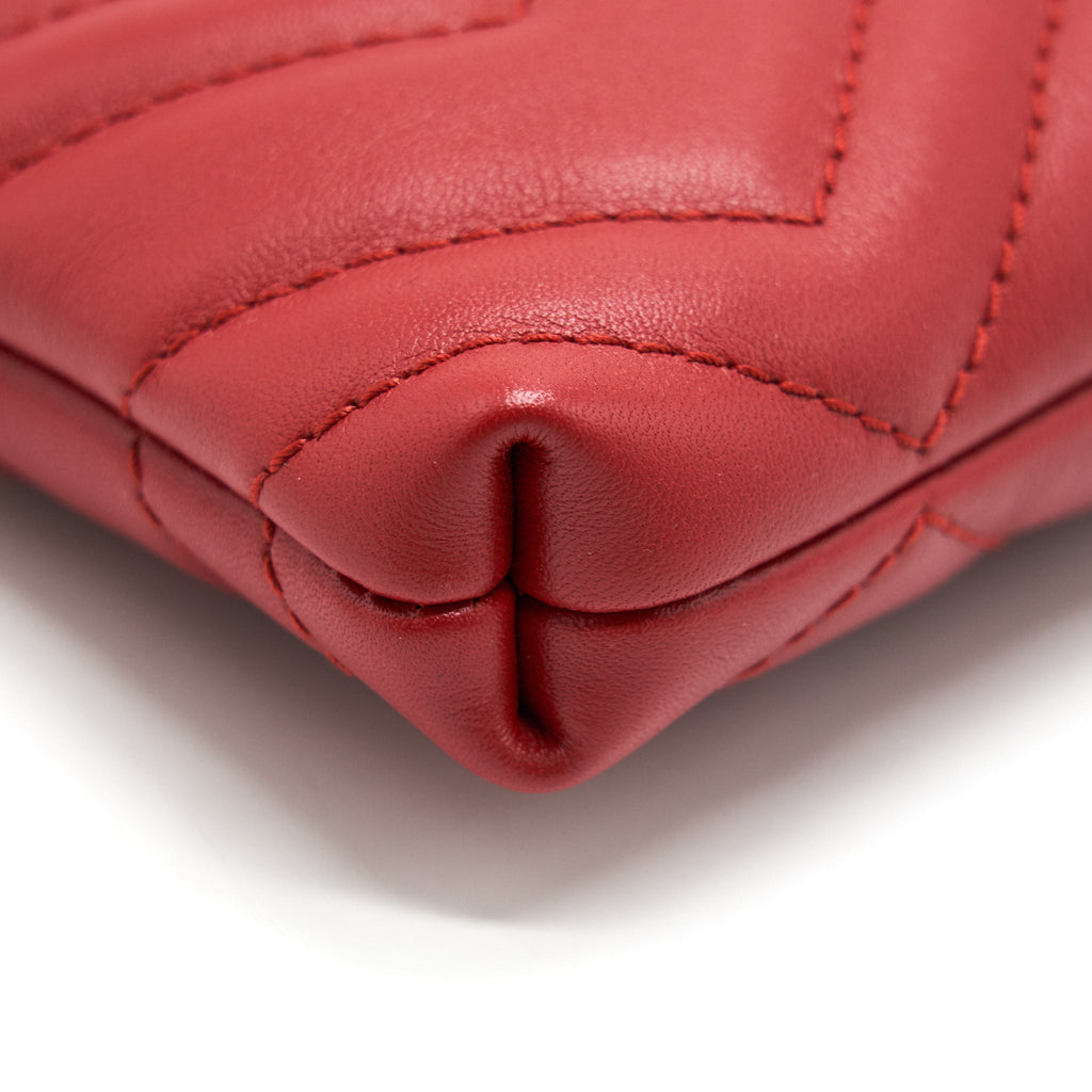 GUCCI MARMONT MINI POUCH WITH CHAIN RED GHW