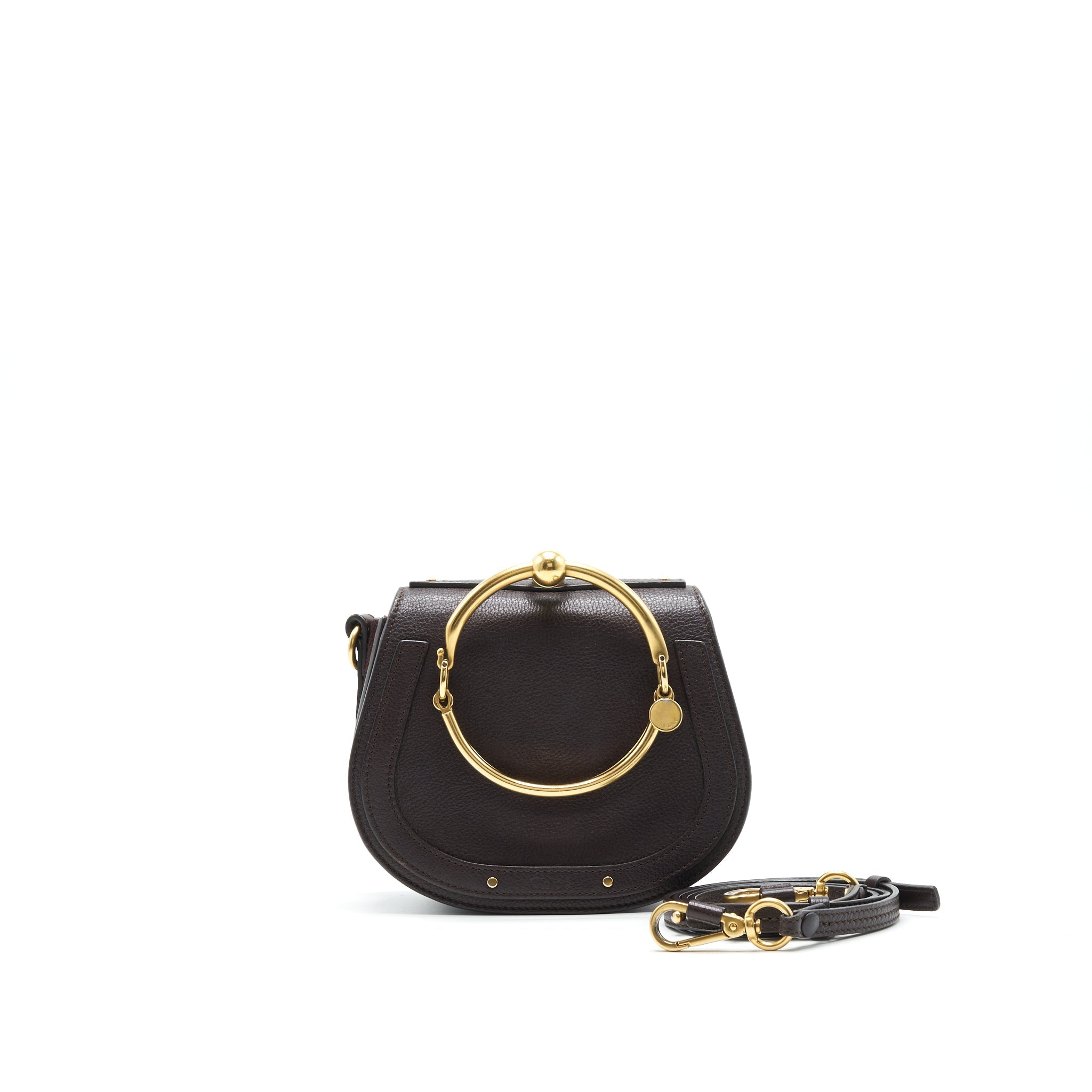 CHLOE SMALL NILE BRACELET LEATHER CROSSBODY BAG DARK BROWN
