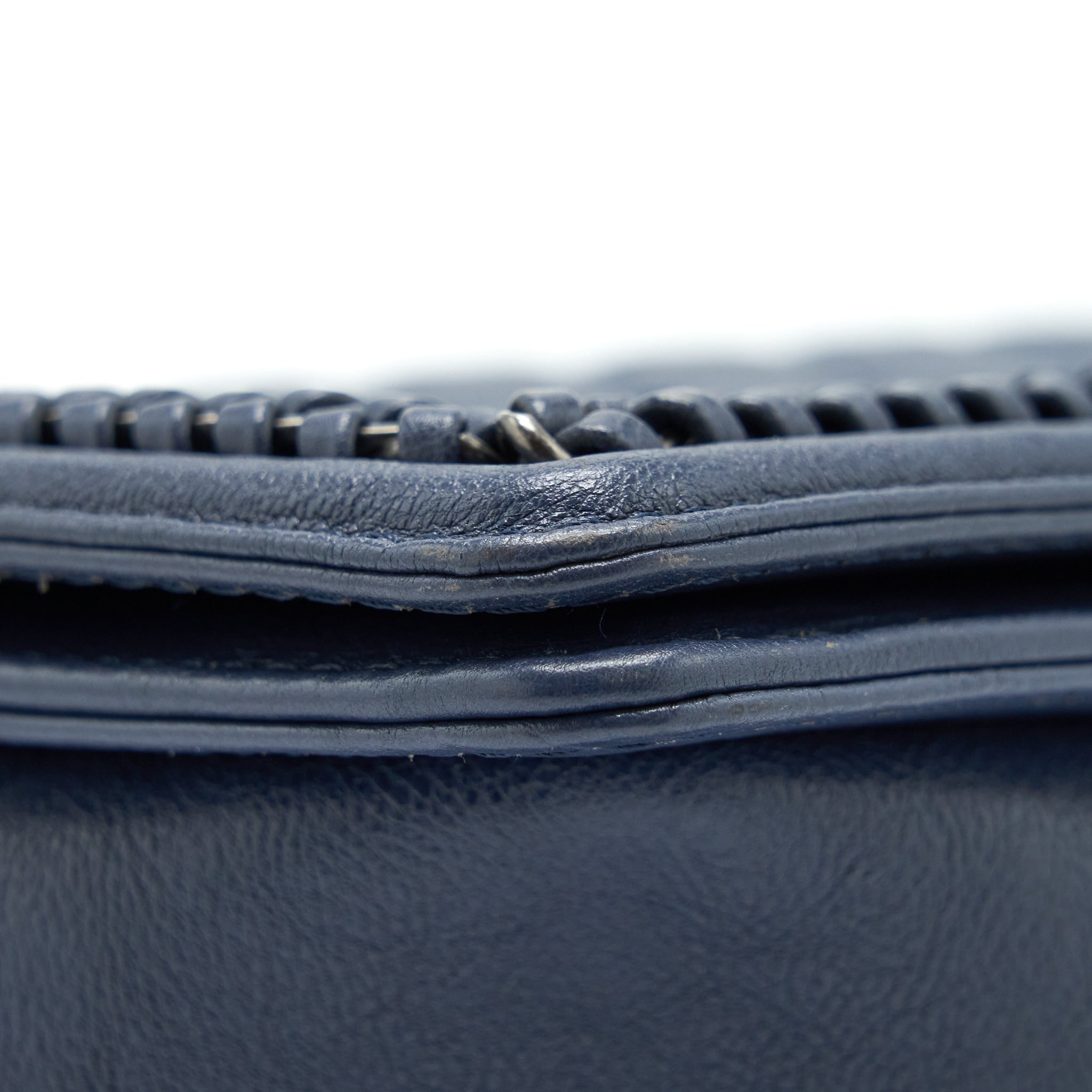 CHANEL BOY BAG WITH TOP HANDLE NAVY RUTHENIUM SLIVER HARDWARE