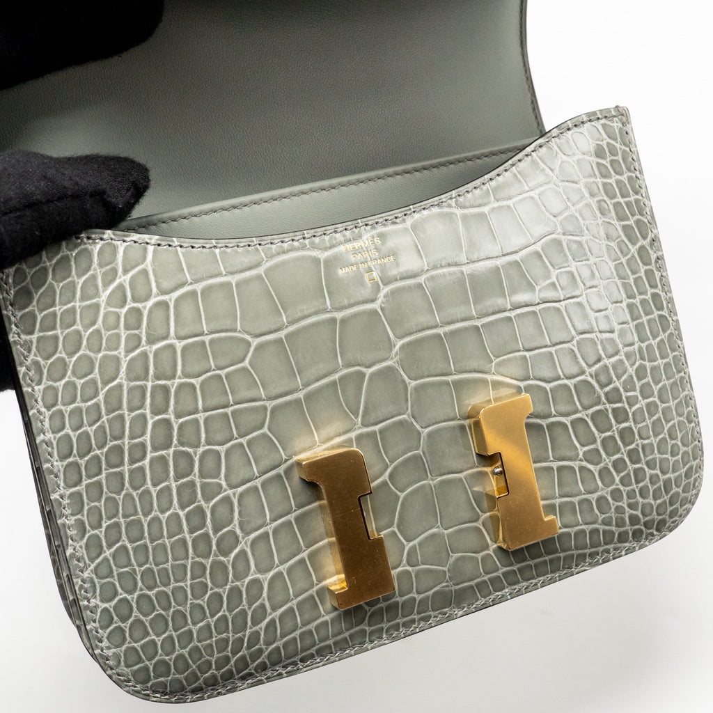 HERMES CONSTANCE MINI ALLIGATOR MISSISSIPPIENSIS 0V GRIS CIMENT GHW