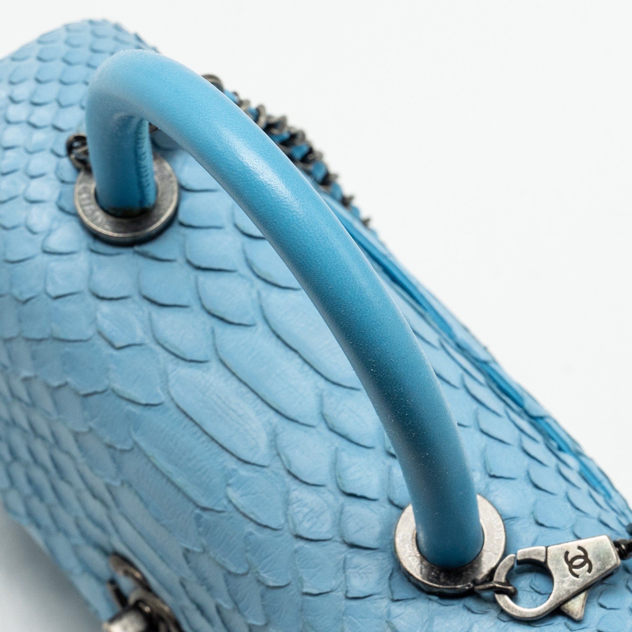 CHANEL SMALL COCO HANDLE PYTHON LIGHT BLUE RUTHENIUM HARDWARE
