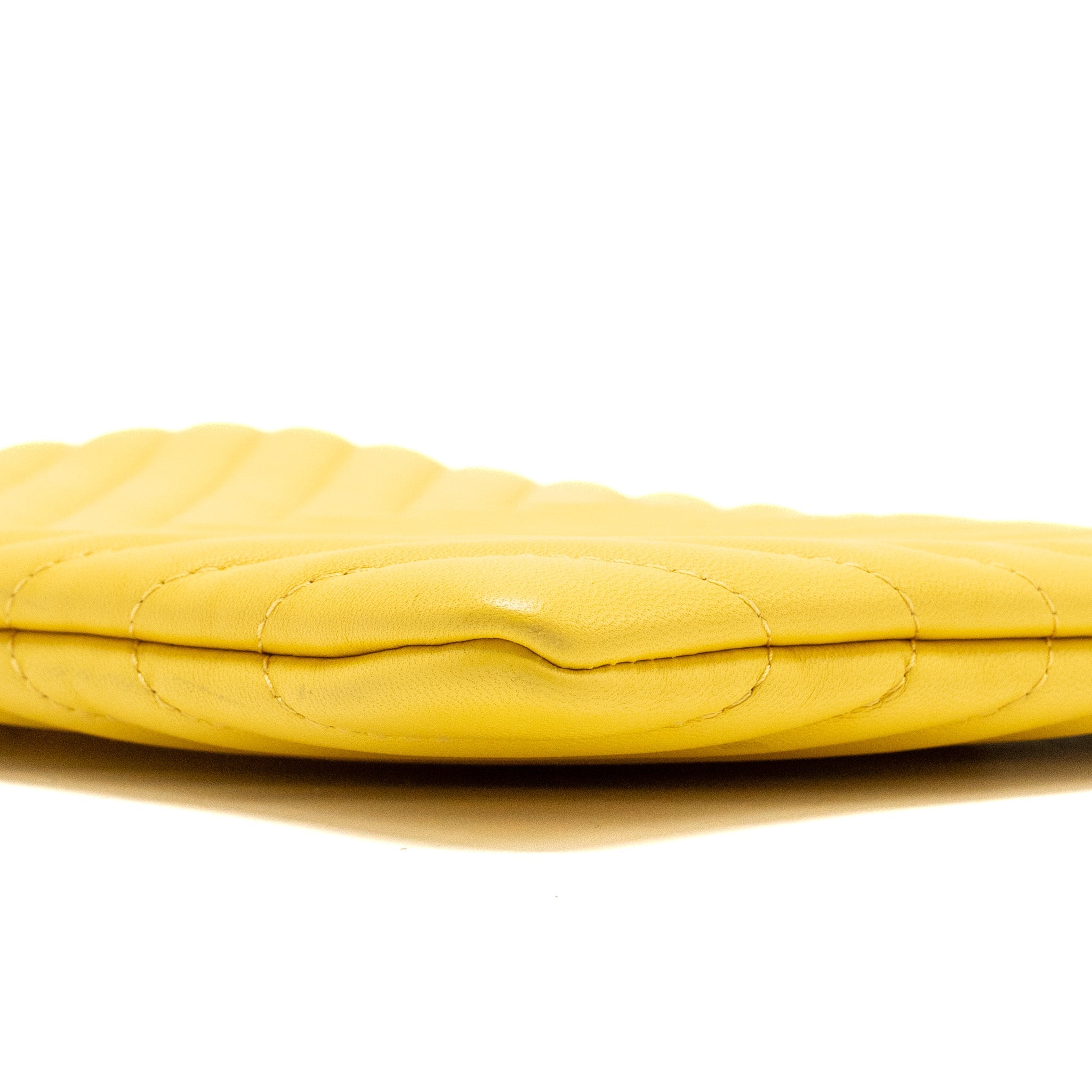 CHANEL CHEVRON ZIP POUCH / CLUTCH LAMBSKIN YELLOW LGHW