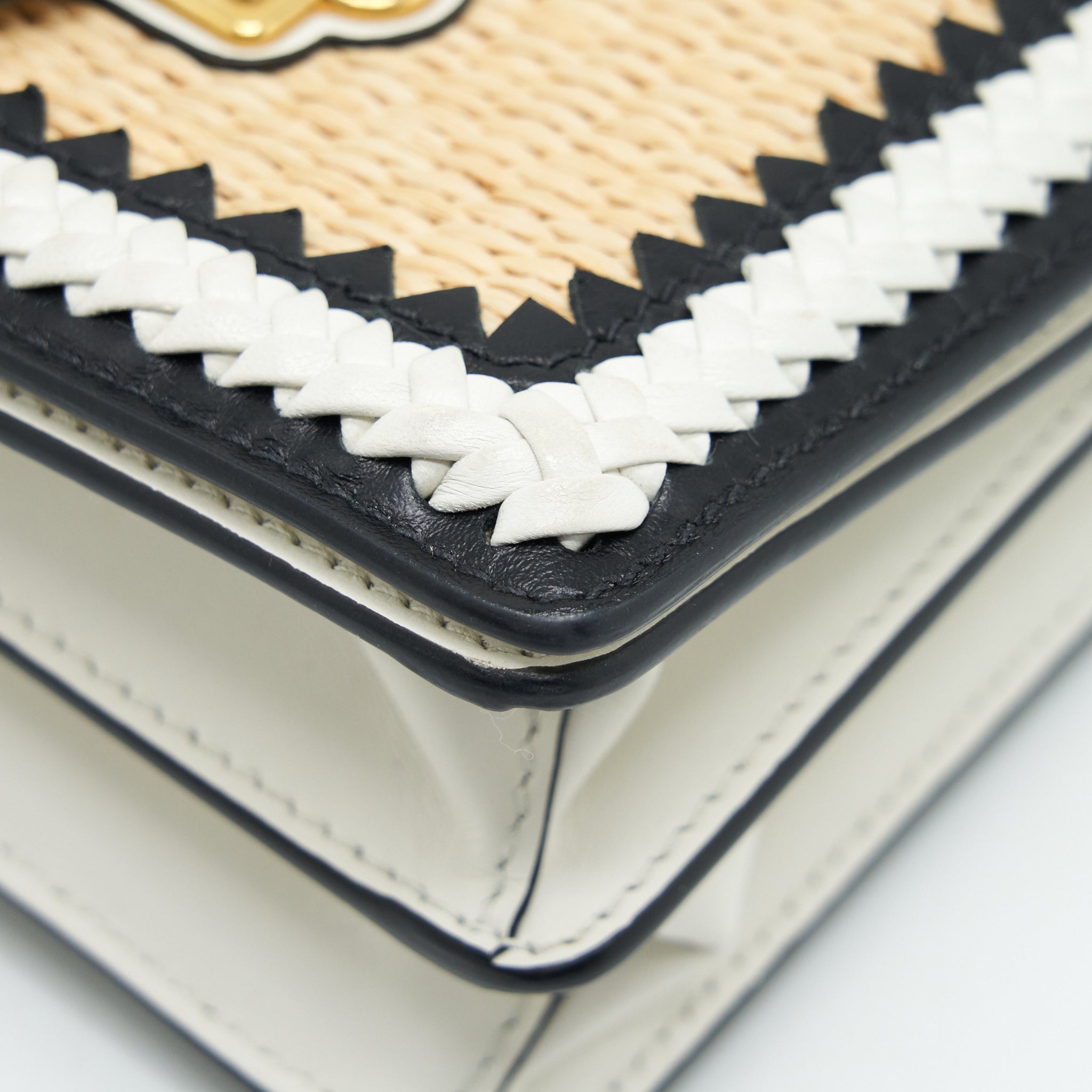 PRADA CITY CALF RAFFIA SAFFIANO CAHIER BAG WHITE