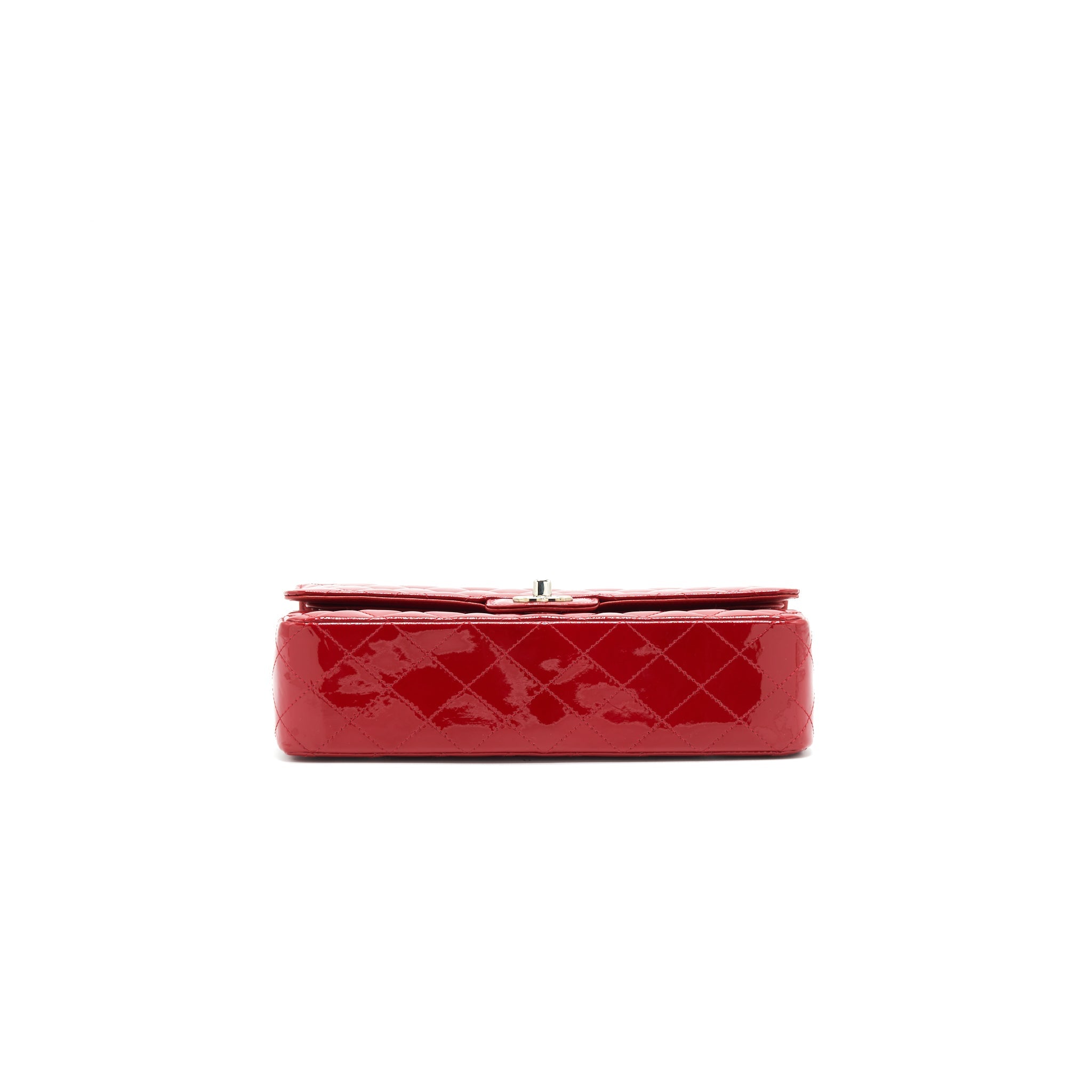 CHANEL MEDIUM CLASSIC DOUBLE FLAP BAG PATENT LEATHER RED SHW