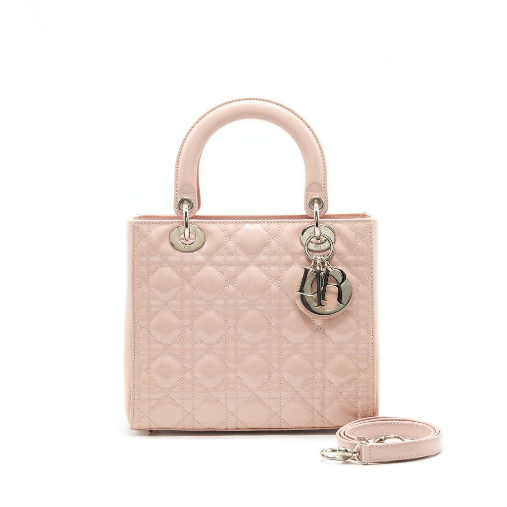 DIOR LADY DIOR MEDIUM PATENT LEATHER PINK WITH SHW