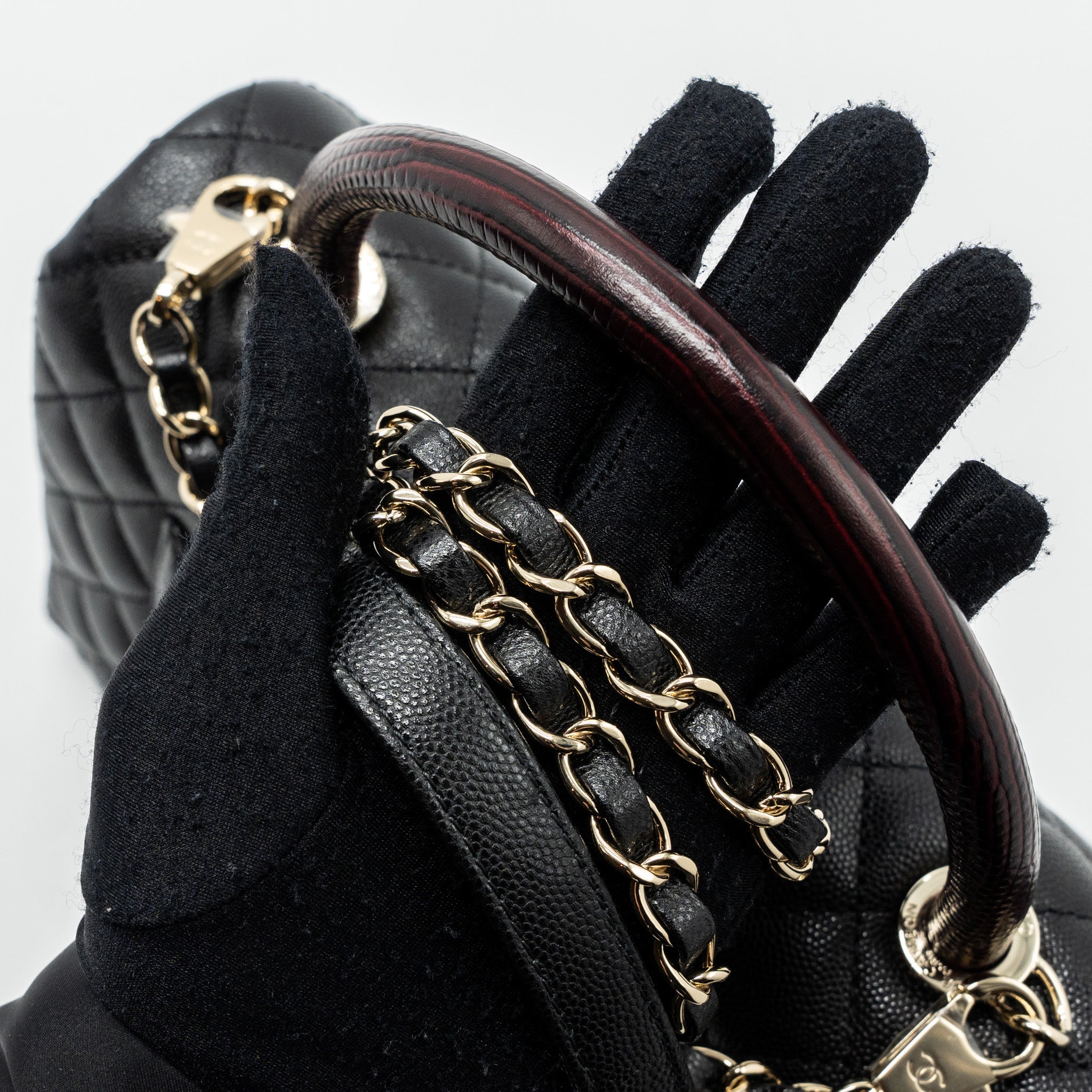 CHANEL MEDIUM COCO HANDLE FLAP BAG LIZARD EMBOSSED HANDLE CAVIAR BLACK LGHW