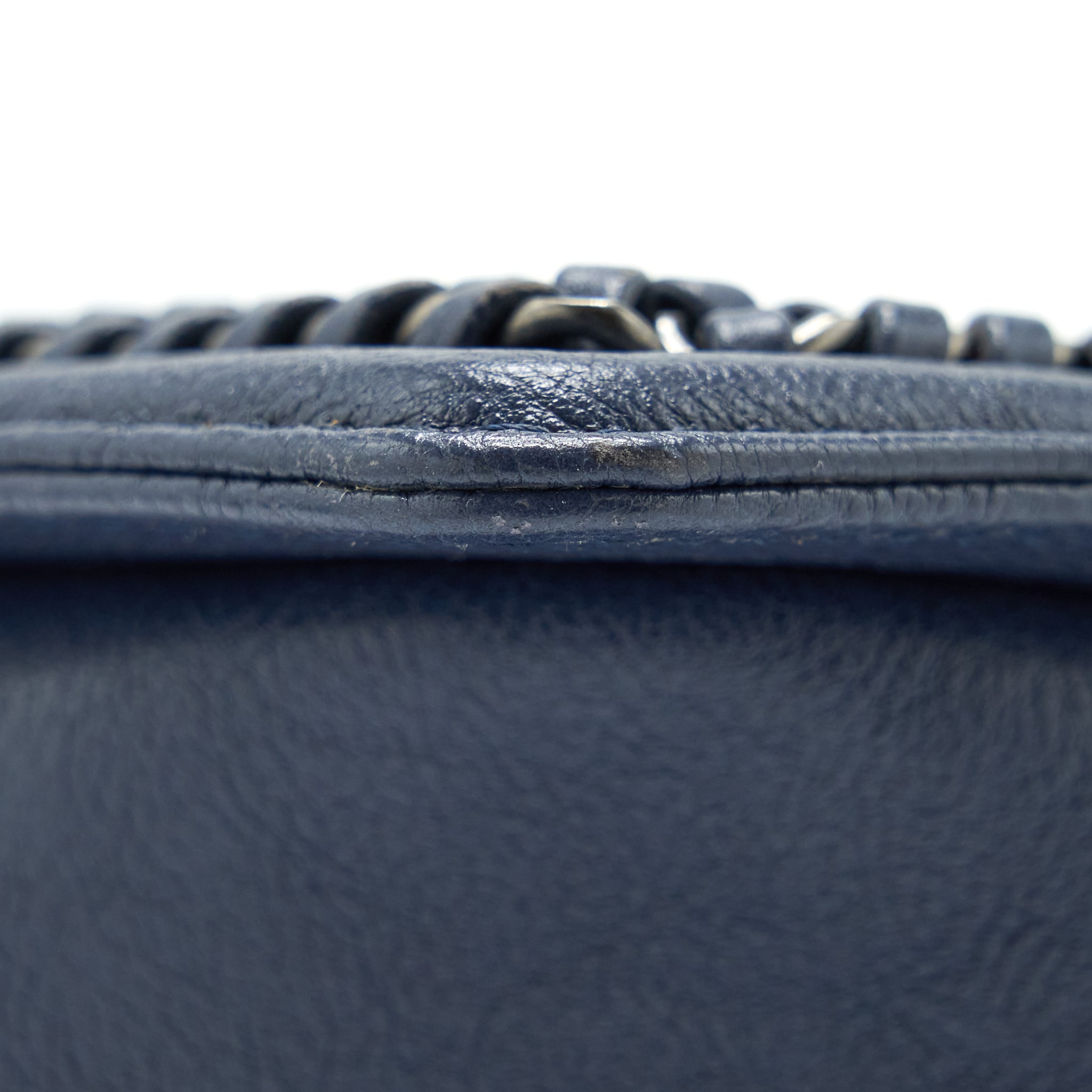 CHANEL BOY BAG WITH TOP HANDLE NAVY RUTHENIUM SLIVER HARDWARE
