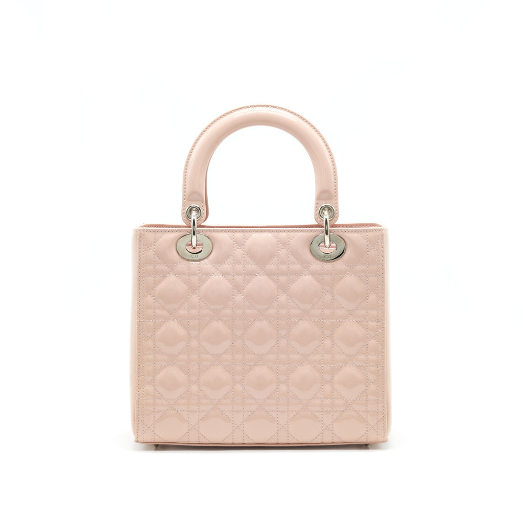 DIOR LADY DIOR MEDIUM PATENT LEATHER PINK WITH SHW