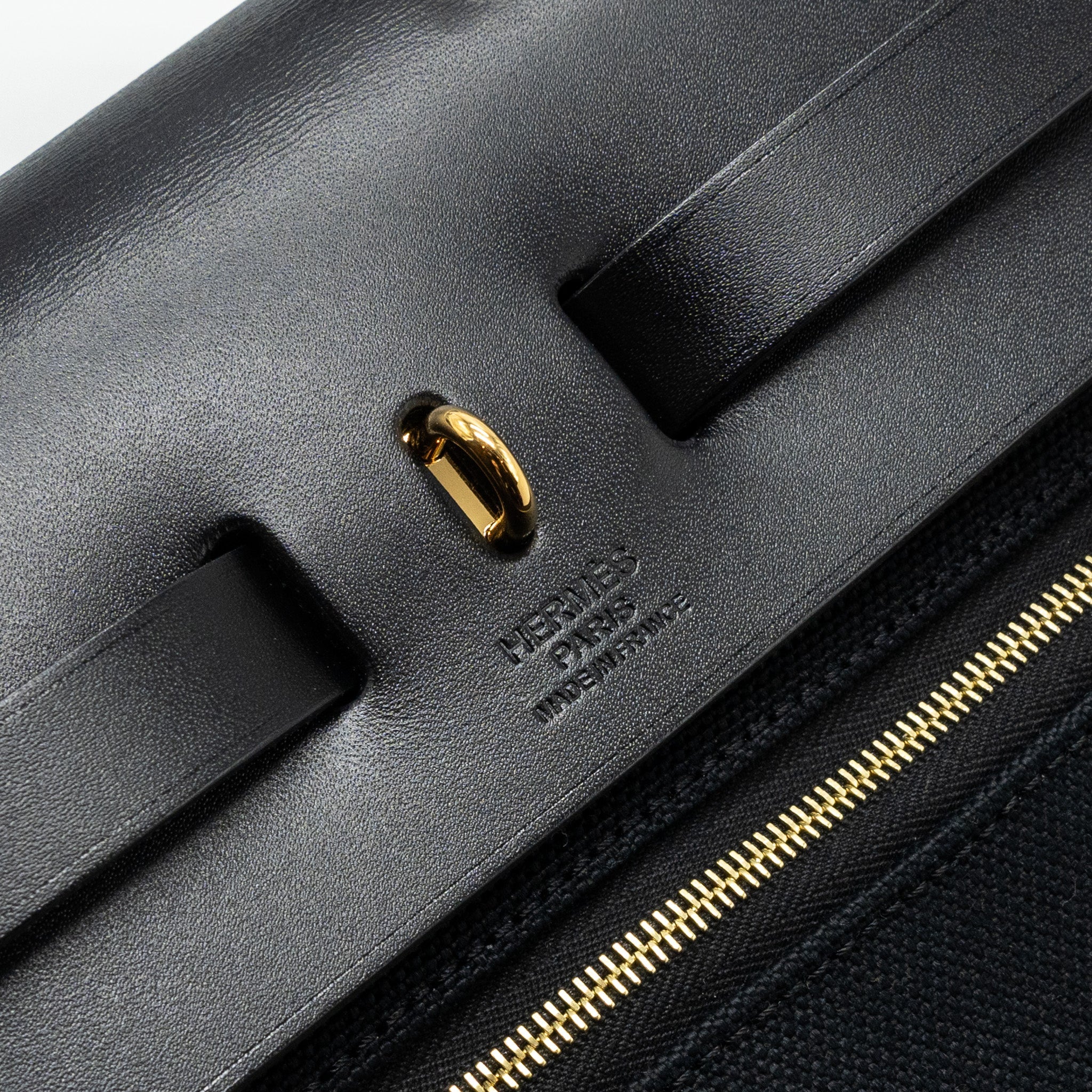 HERMES HERBAG 31 ZIP BAG CANVAS/ HUNTER LEATHER BLACK GHW