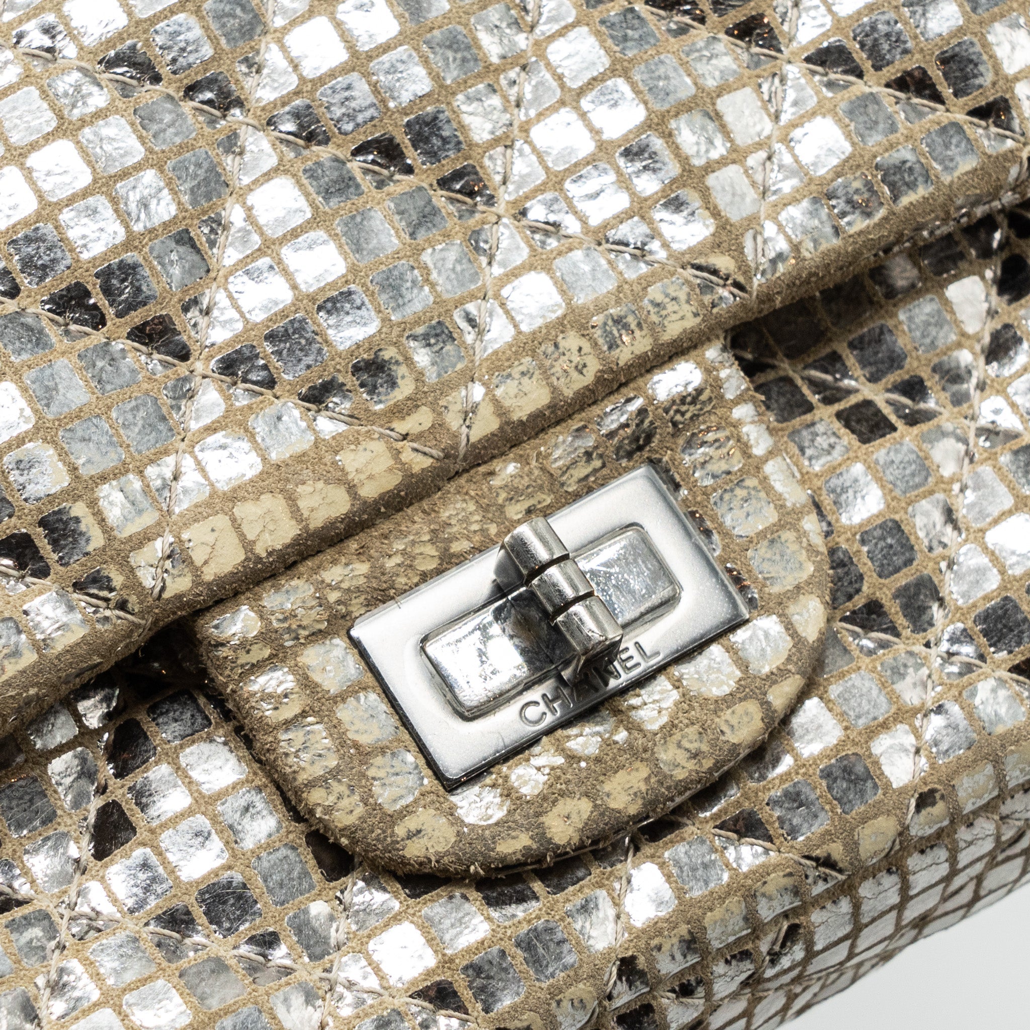 CHANEL MINI 2.55 REISSUE FLAP BAG CALFSKIN BEIGE / SILVER SHW