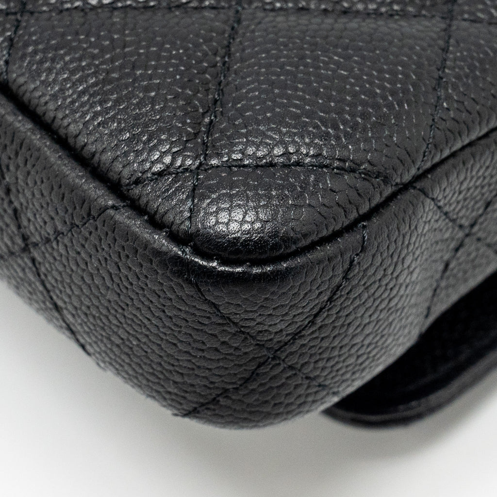 CHANEL COCO LOVE MINI FLAP WALLET WITH CHAIN CAVIAR BLACK GHW (MICROCHIP)