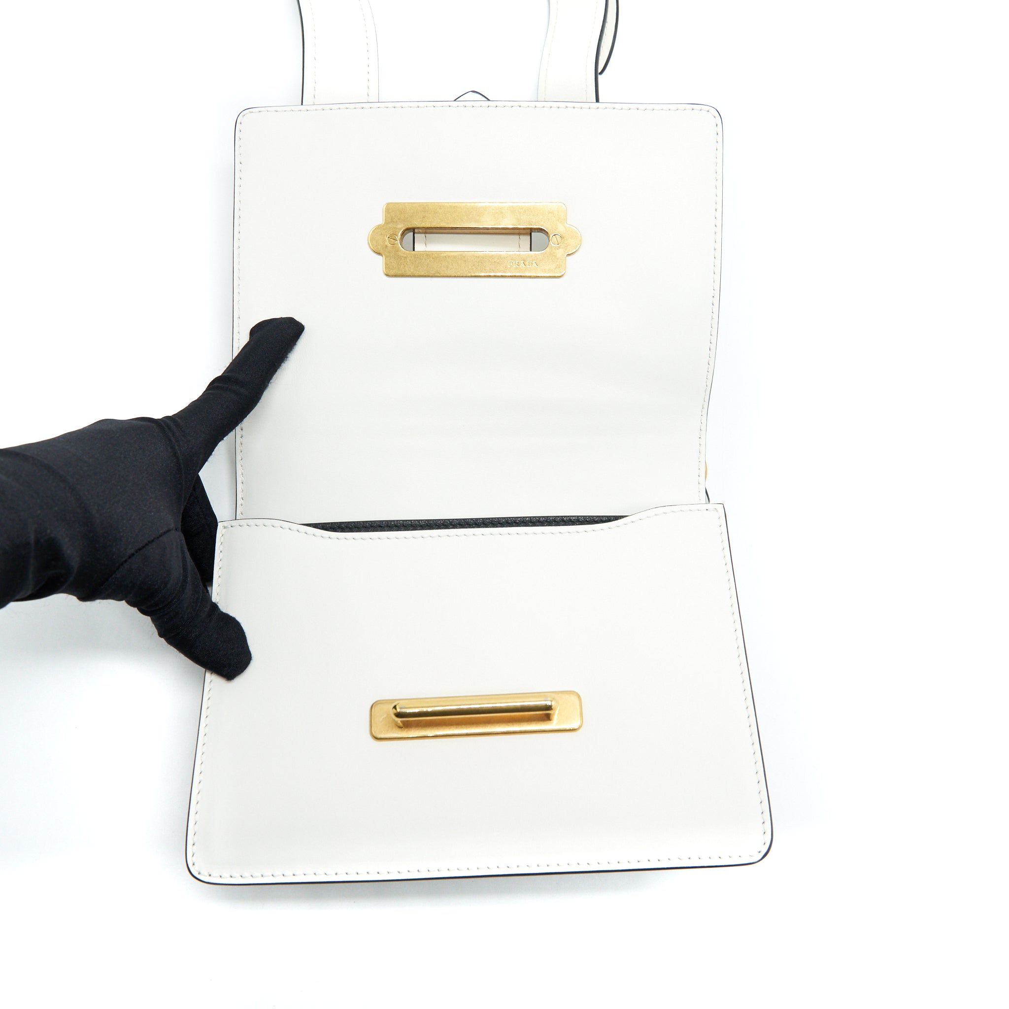 PRADA CITY CALF RAFFIA SAFFIANO CAHIER BAG WHITE