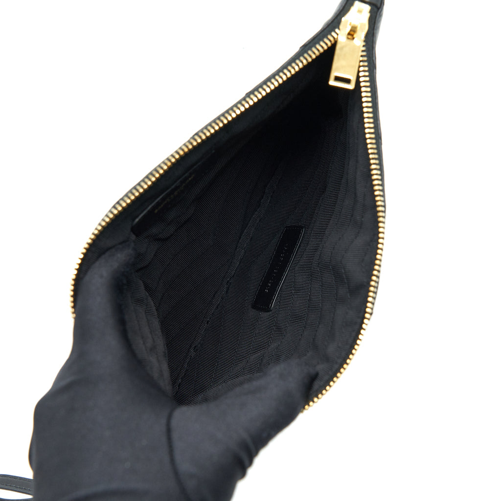 SAINT LAURENT MONOGRAM QUILTED LEATHER POUCH BLACK GHW