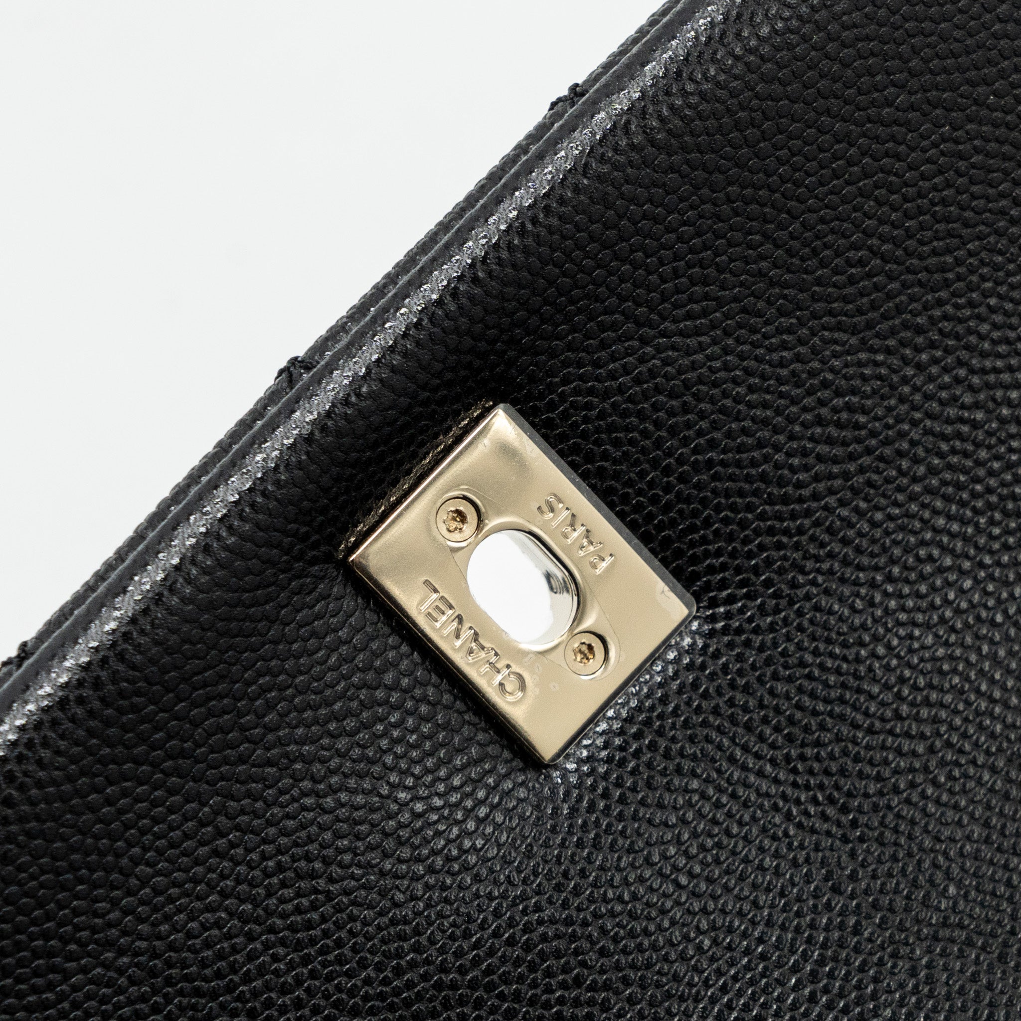 CHANEL MEDIUM COCO HANDLE FLAP BAG LIZARD EMBOSSED HANDLE CAVIAR BLACK LGHW
