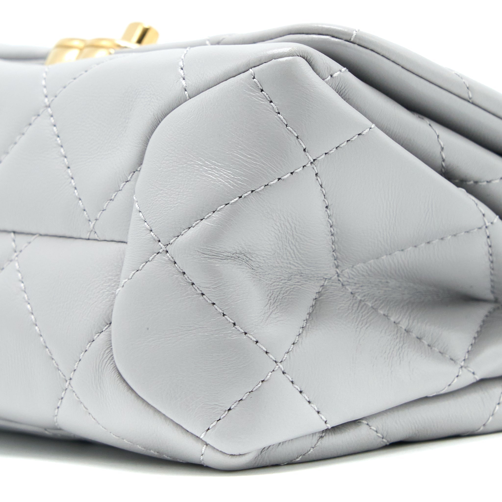 CHANEL QUILTED MINI FLAP BAG LAMBSKIN LIGHT GREY GHW (MICROCHIP)
