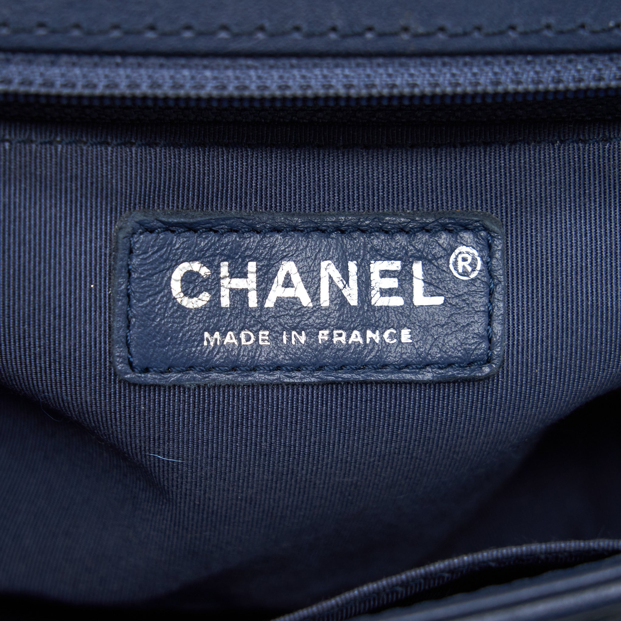 CHANEL BOY BAG WITH TOP HANDLE NAVY RUTHENIUM SLIVER HARDWARE