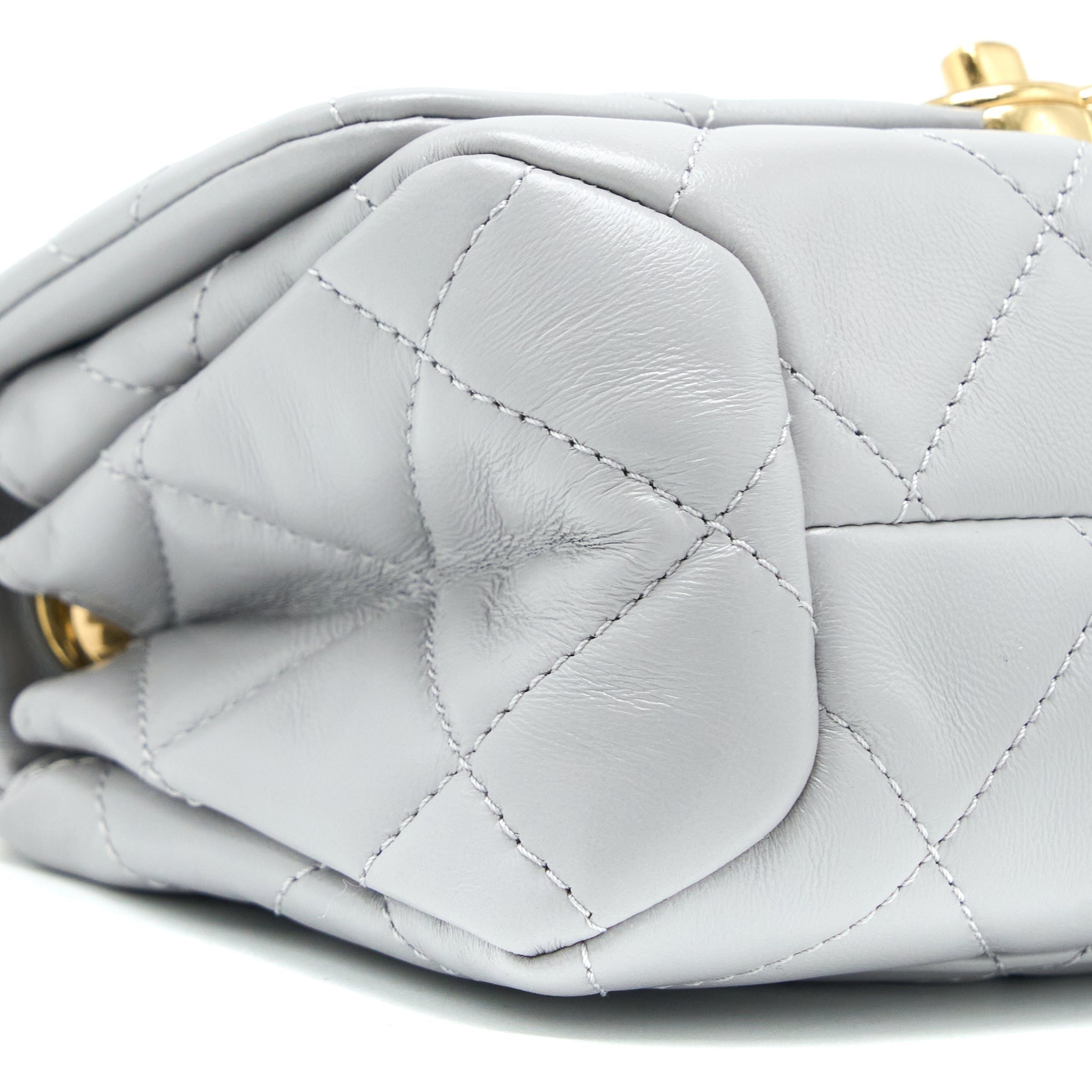 CHANEL QUILTED MINI FLAP BAG LAMBSKIN LIGHT GREY GHW (MICROCHIP)