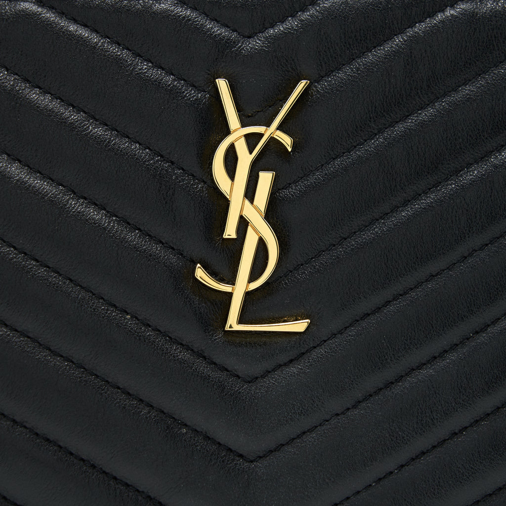 SAINT LAURENT MONOGRAM QUILTED LEATHER POUCH BLACK GHW