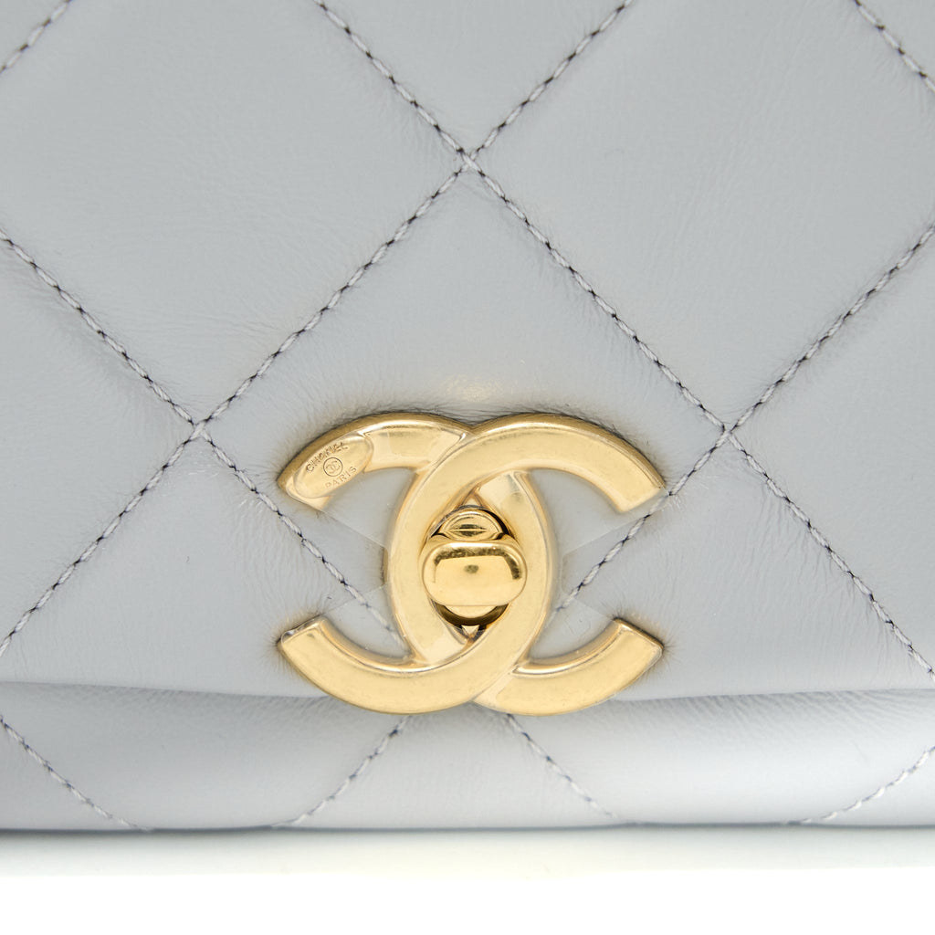 CHANEL QUILTED MINI FLAP BAG LAMBSKIN LIGHT GREY GHW (MICROCHIP)