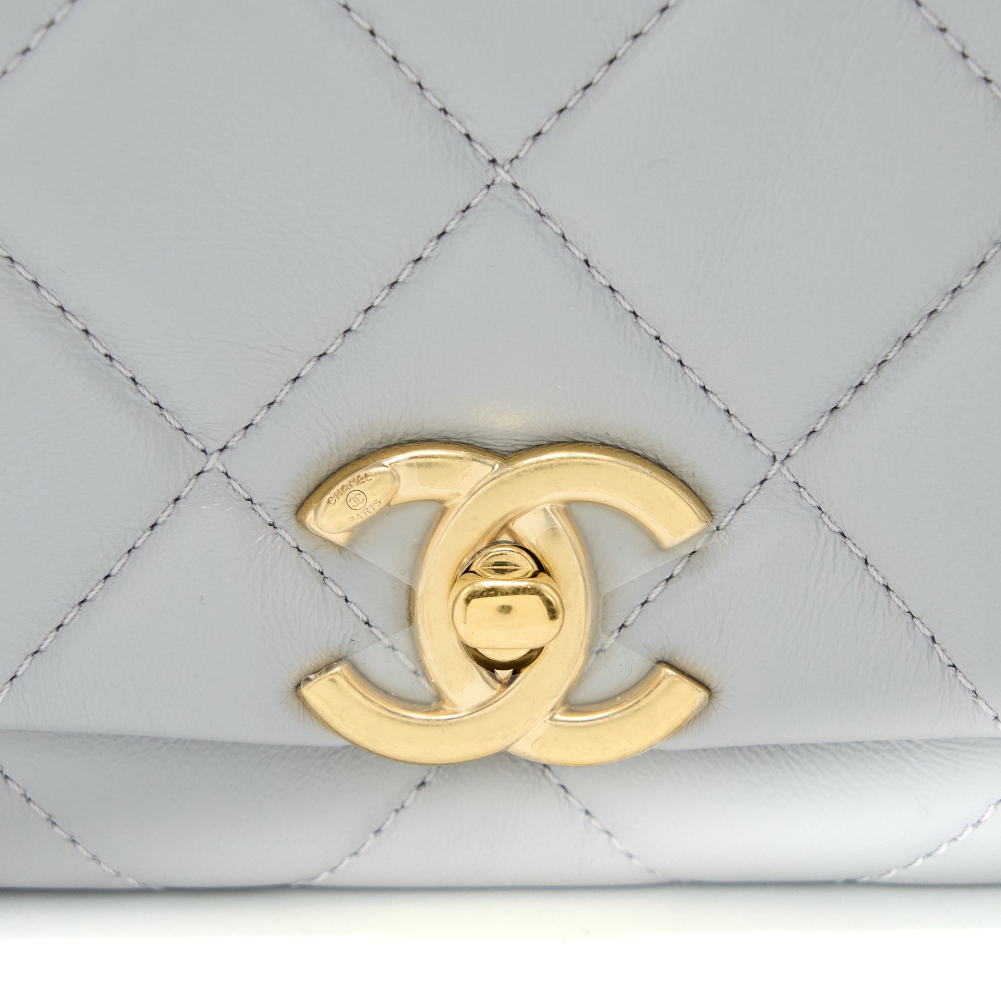 CHANEL QUILTED MINI FLAP BAG LAMBSKIN LIGHT GREY GHW (MICROCHIP)