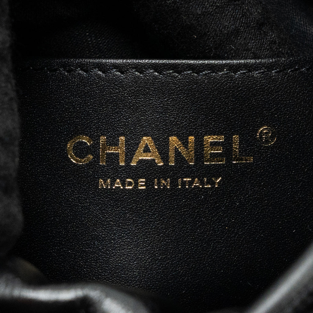 CHANEL MINI 22 BAG SHINY CALFSKIN BLACK BRUSHED GHW (MICROCHIP)