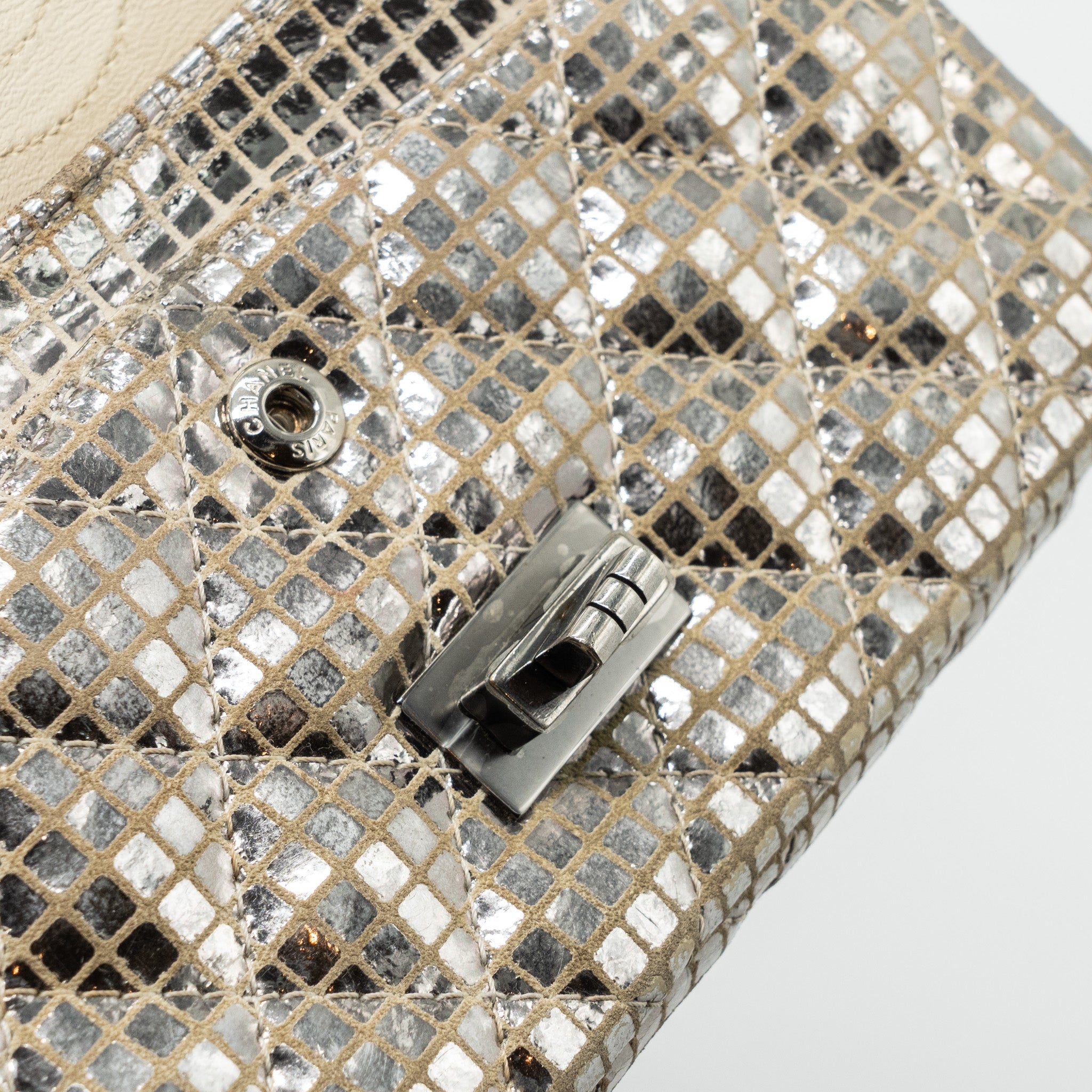 CHANEL MINI 2.55 REISSUE FLAP BAG CALFSKIN BEIGE / SILVER SHW
