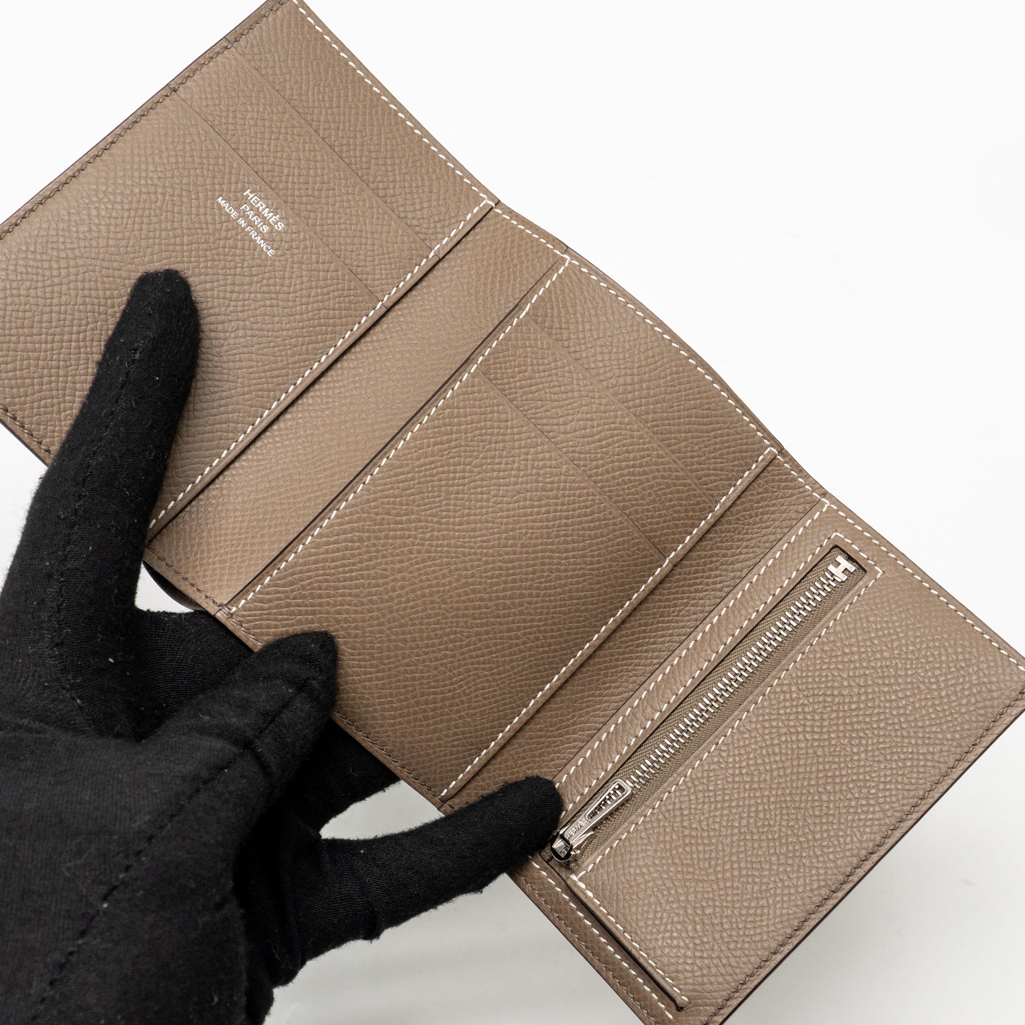 HERMES BEARN COMPACT WALLET EPSOM GRIS ETAIN SHW