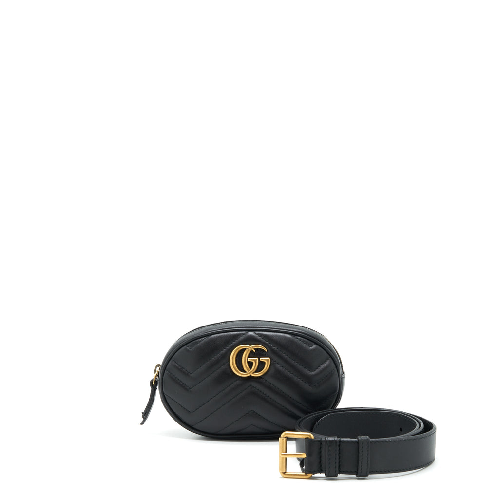 GUCCI GG MARMONT MATELASSE BELT BAG BLACK GHW